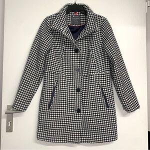 NEW Street One Women’s Navy & White Houndstooth Wool Coat Euro 36=US 6/8 (Med)